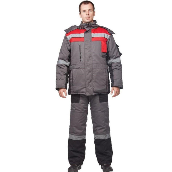 Костюм рабочий зимний з33-КПК сер/красн с СОП (р.60-62) 170-176