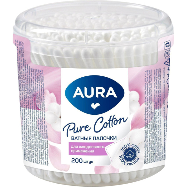 Палочки ватные AURA стакан 200 шт./уп..