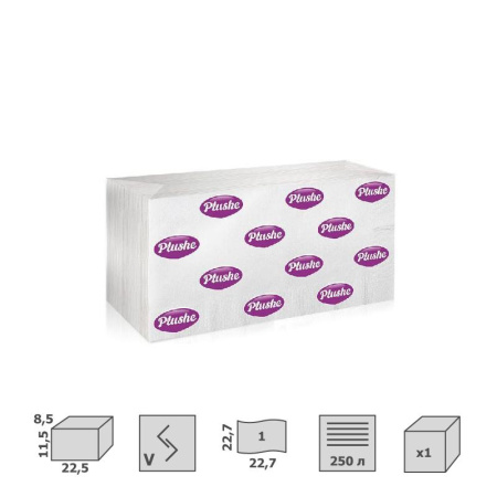 Полотенца бумажные д/дисп Plushe Light Vслож 1сл бел цел 200л/уп V200 ПЧ