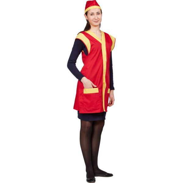 Фартук сарафан для торговли с пилоткой всеразмерный красный