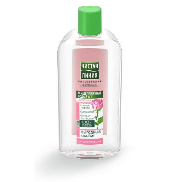 Вода мицеллярная  ЧИСТАЯ ЛИНИЯ 3в1 для всех типов кожи 400мл 67146386