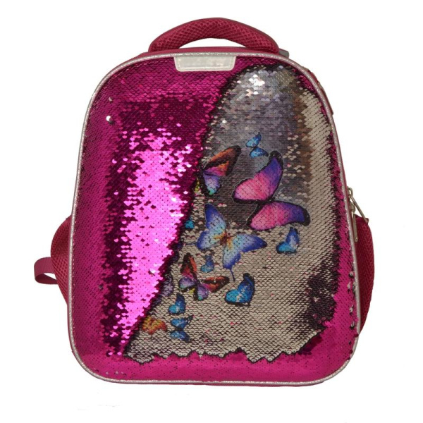 Ранец Basic Sparkle Pink,эргоном. спинка, двустор.пайетки фуксия/серебро