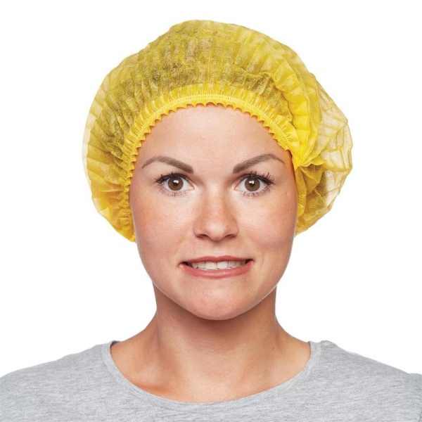 Шапочка Берет (модель Плиссе) желтая пл.18 25шт/уп  Гекса