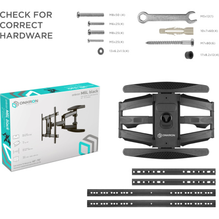 Кронштейн Onkron M6L, TV 40-75, настенный, наклонно-поворотный, чер