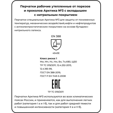Перчатки защитные Арктика №3 утепл с вклад полн нитр пок резинк p 10 (6173)