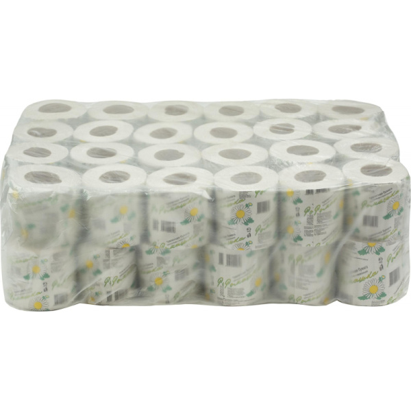 Бумага туалетная 1-сл. ОСТРОВСКАЯ Ромашка втул. сер 26м, 48рул/уп