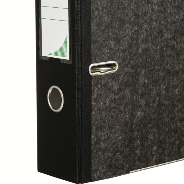 Папка-регистратор с арочн.мехКомус мрам,бум/бум 80мм,чер корш,карм.к,мет.уг