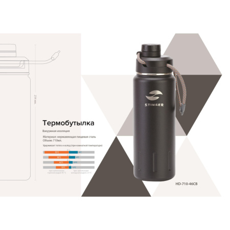 Термобутылка Stinger,0,71л,сталь/пластик, черн 8 х 25,4 см HD-710-46CB