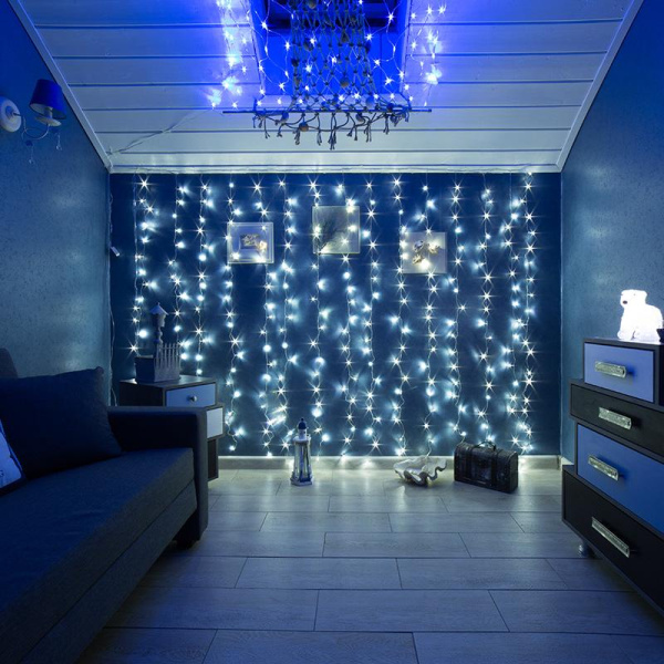 Гирлянда светодиодная Дождь 2,5x2 м, 300 LED, мерцание, Белый 235-055