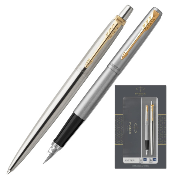 Набор пишущих принадл. PARKER Jotter Stainless Steel GT шар.ручка+перо