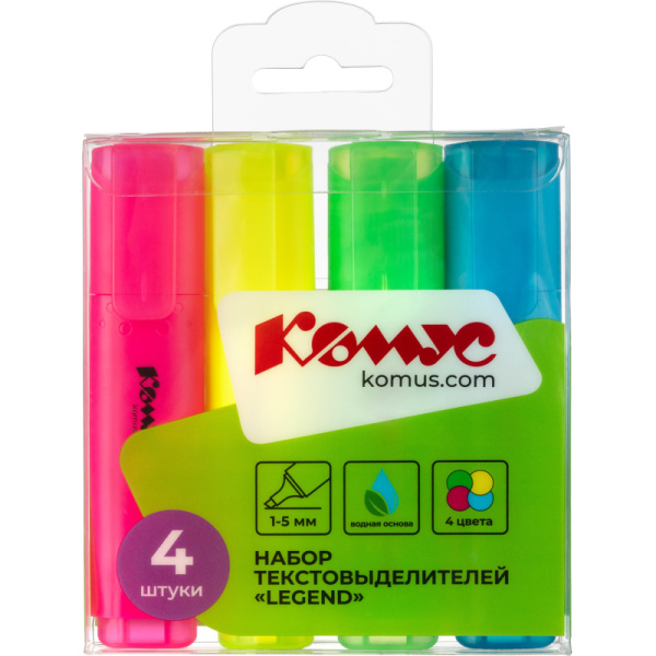 Набор текстовыделителей КОМУС Legend набор 4цв. 1-5мм