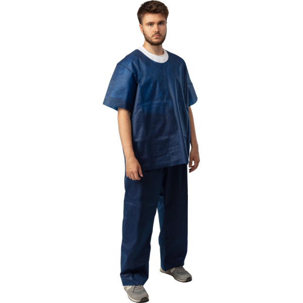 Костюм мед. хирургич.н/с (рубаш.,брюки) спанбонд пл.42 синий р.56-58  Гекса