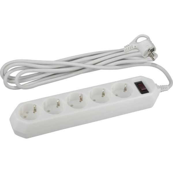 Сетевой фильтр ЭРА, 5 роз/1.5м/10А/2200Вт, с заземл, белый,USF-5es-1.5m-W