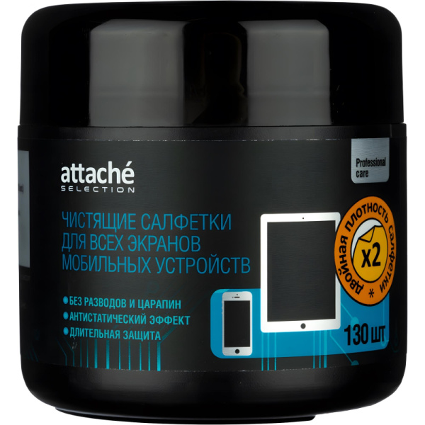 Салфетки Attache Selection д/экранов моб/устр, туба, пов/пл, 130 шт, 55х105
