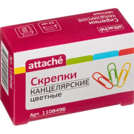Скрепки Attache с полимерным покрытием,33 мм,разноцветные, 50 шт/уп