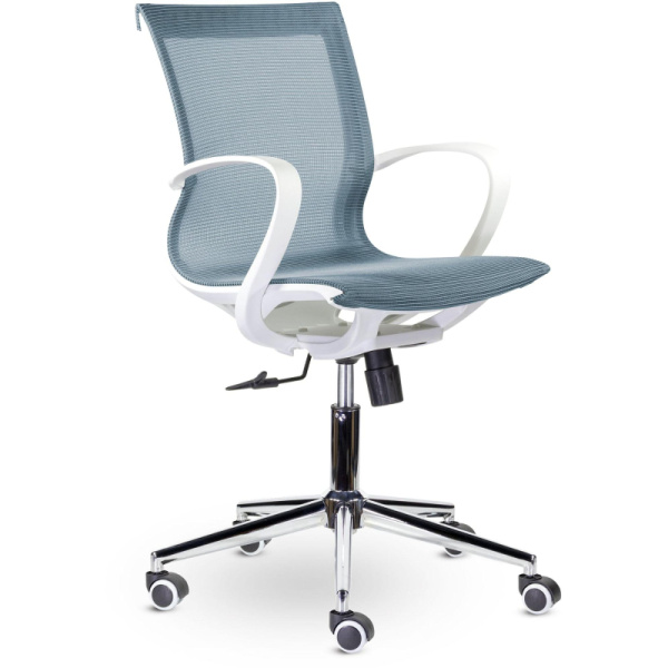 Кресло UP_Йота М-805 white pl сетка голубой, пластик белый, хром