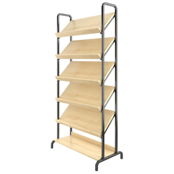 Стеллаж MET_библиотечный демонстрационный клен/черный