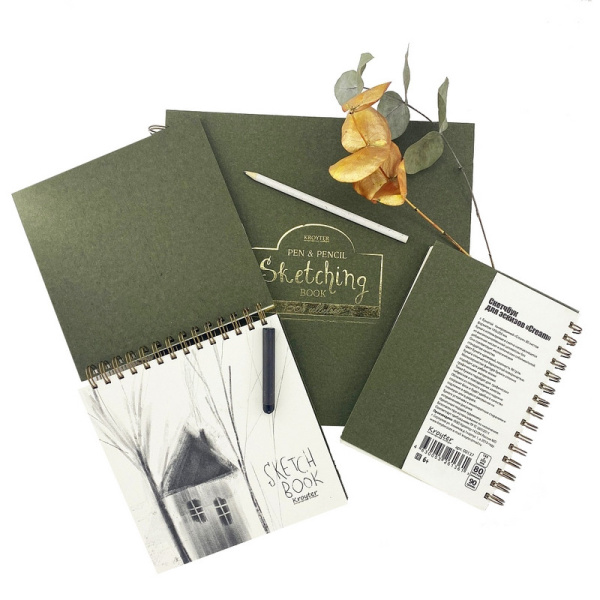 Скетчбук для эскизов Kroyter 145х195,80л,крем.бл.90г,спир,обл.тв.Cream00137