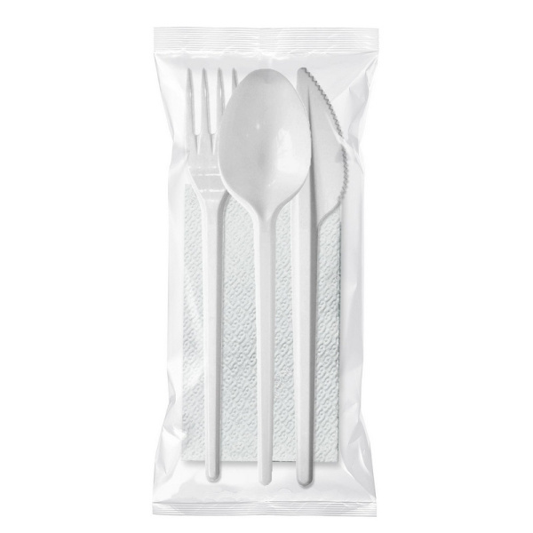 Комплект одноразовой посуды, №4 (вилка, ложка ст., нож, салфетка) 200шт/уп