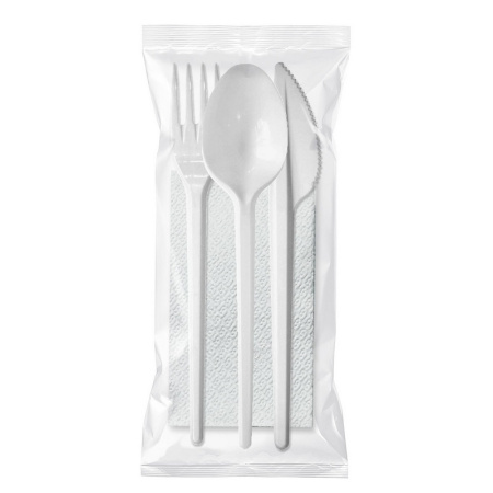 Комплект одноразовой посуды, №4 (вилка, ложка ст., нож, салфетка) 200шт/уп