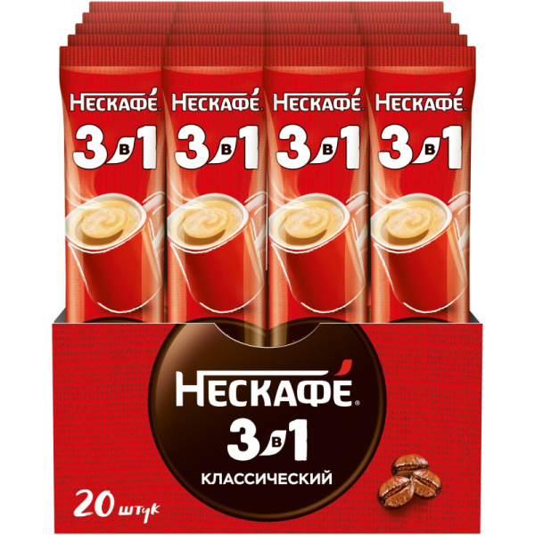 Кофе Nescafe 3 в 1 классический раств., шоу-бокс, 20штx14,5г