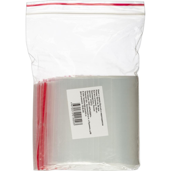 Пакет с замком (Zip Lock) с европодвесом 10 х 15 см, 60 мкм, 100 шт/уп