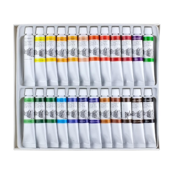 Краски акриловые, 24 цв., 12 мл, в коробке-пенале, 70-0017