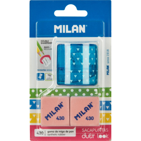 Набор Milan точилка DUET LOOK 2отв син + 2 ластика 430 синт кауч BYM10370