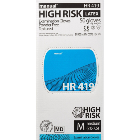 Перчатки мед.смотров. латекс,н/с,н/о, MANUAL HR419 High Risk  M 25пар,ПС
