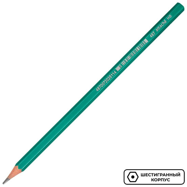 Карандаш чернографитный Attache Economy плаcтик, б/ластика, HB,зелен.корпус