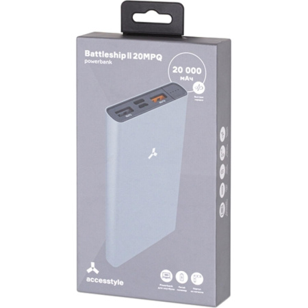Внешний аккумулятор 20000 mAh, 2xUSB, QC 3.0 + PD, Accesstyle Battleship II