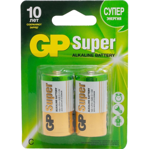 Батарейка GP Super C/LR14/14A 14A-2CR2/24AA21-2CRSBC2 алкалин. бл/2шт