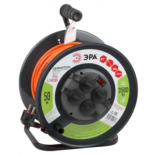 Удлинитель силовой ЭРА на м. катушке c/з 4 гн 50м ПВС 3х1,5 IP44 (Б0046852)