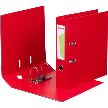 Папка-регистратор Комус Стандарт 75мм  красная, ПБП2, карм.кор., мет.уг