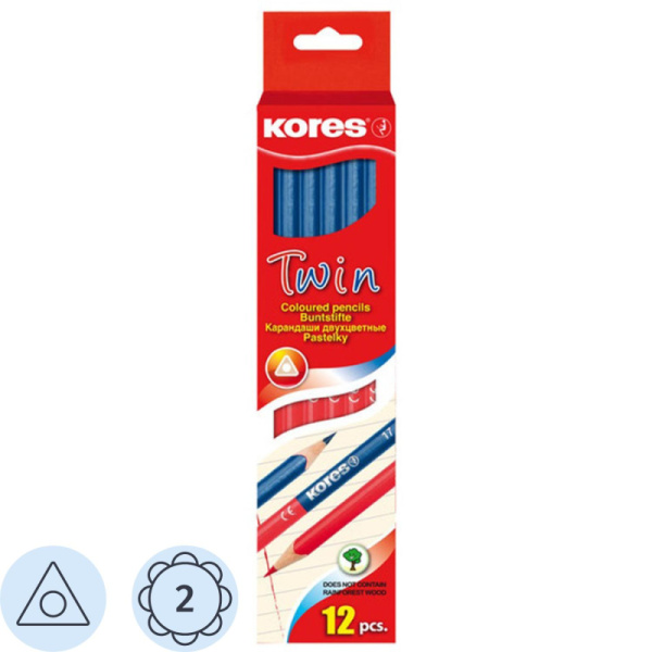 Карандаши цветные 2цв 3-гран,двустор Kores 94871.01