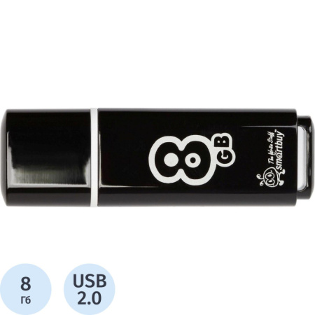 Флеш-память Smartbuy Glossy, 8Gb, USB 2.0, чер, SB8GBGS-K