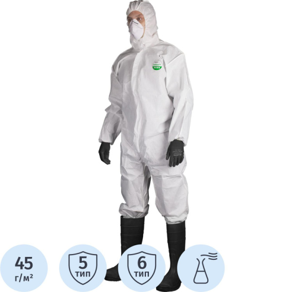 Комбинезон одноразовый защитный с капюшон SafeGard76 белый р-р XXL (ES428)