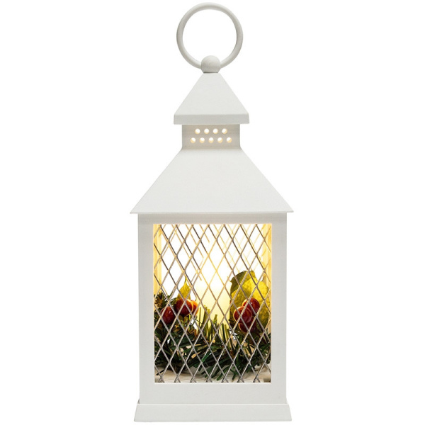 Фонарь декоративный со свечкой, белый, 10х10х24см, ТЕПЛЫЙ БЕЛЫЙ 513-042
