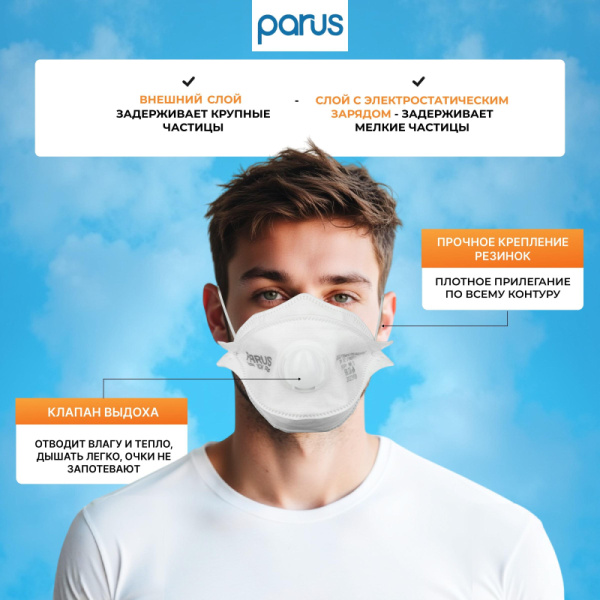 Полумаска фильтрующая PARUS 1CK с кл FFP1 NR D до 4ПДК