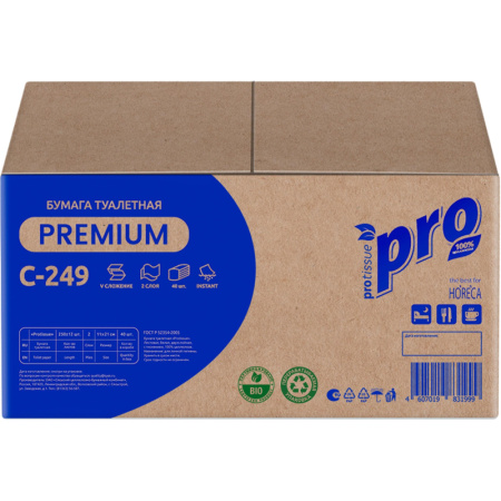Бумага туалетная д/дисп Protissue 2сл 250лист 40 пачек в уп С249