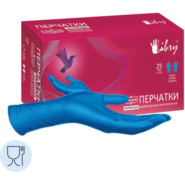 Перчатки одноразовые латекс Libry High Risk  синие (XL) 25пар./уп,ПС