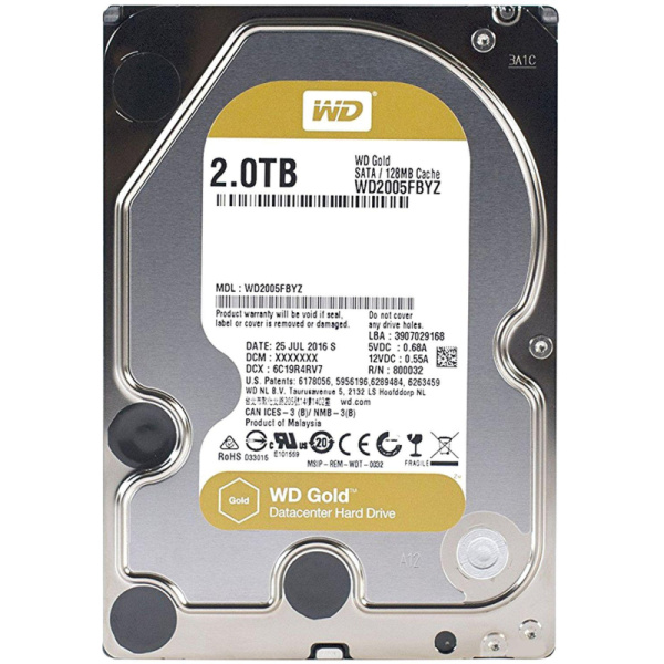 Жесткий диск Western Digital GOLD 2TB, SATA, 7200rpm, 128MB(WD2005FBYZ)