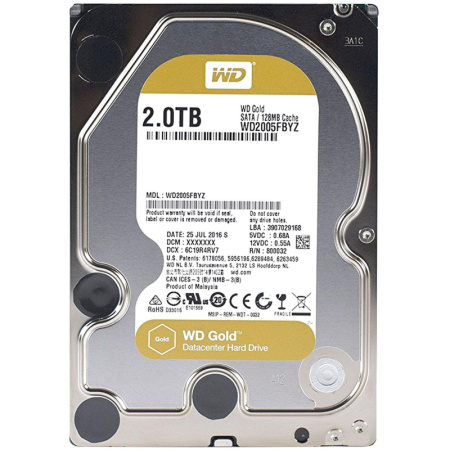 Жесткий диск Western Digital GOLD 2TB, SATA, 7200rpm, 128MB(WD2005FBYZ)