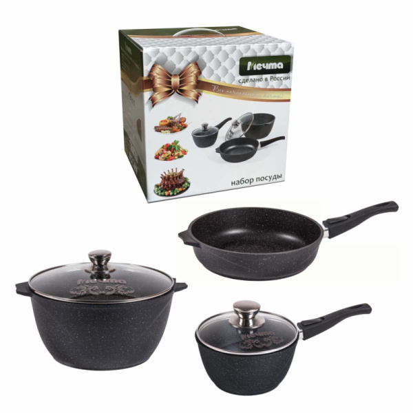 Набор посуды литой алюм. №1 с МЕЧТА Гранит., 001701