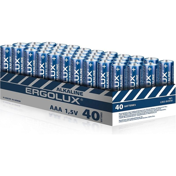 Батарейка Ergolux Alkaline BOX40 LR03  (ПРОМО, LR03 BOX40, 1.5В) 40шт/уп