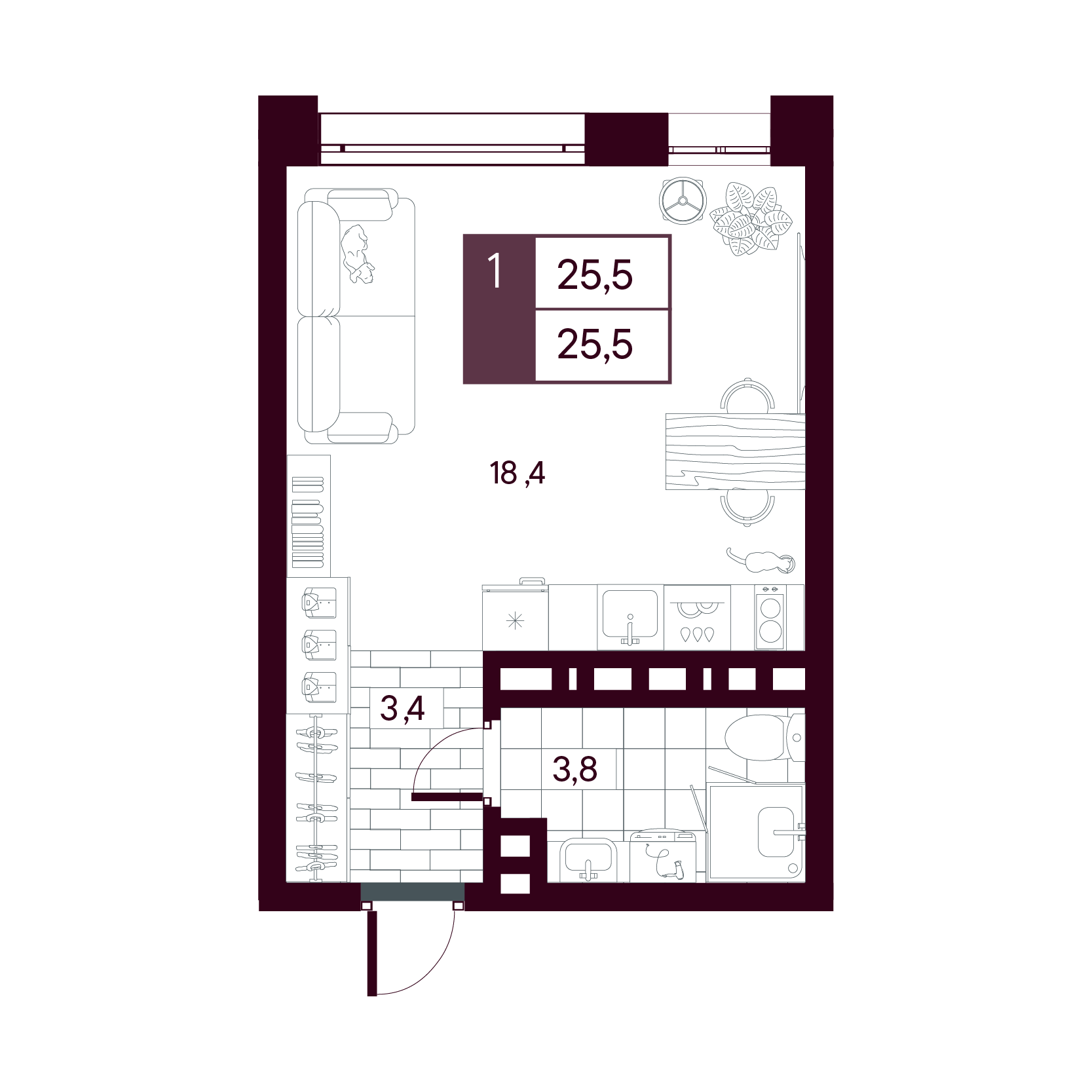 Планировка: Студия 25.5 м² в ЖК MAX, От Слободы до Комарово парк
