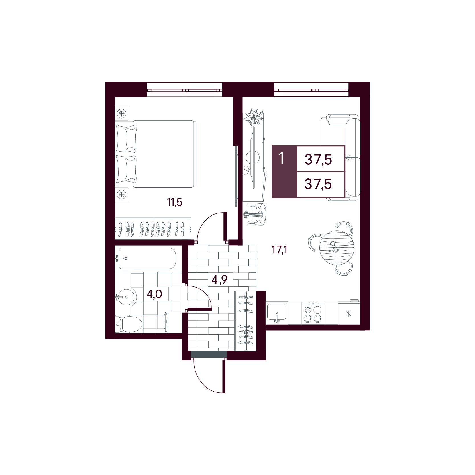 Планировка: Евродвушка 37.5 м² в ЖК MAX, От Слободы до Комарово парк