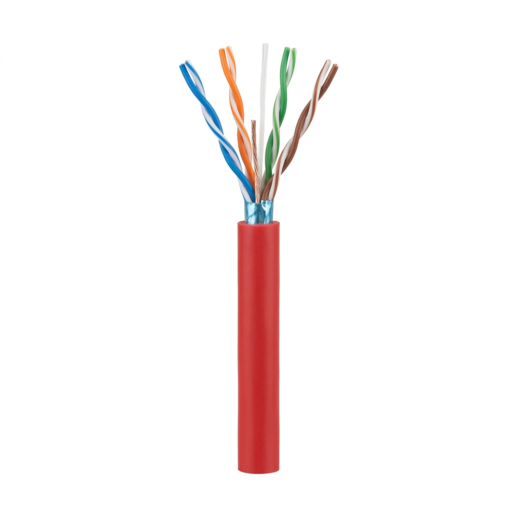 Hyperline FUTP4-C5E-P26-IN-LSZH-RD-305 (305 м) Кабель витая пара, экранированный F/UTP, общий экран фольга, категория 5e, 4 пары 26 AWG, 4х2х0,48 мм, многопроволочные жилы, LSZH, нг(А)-HF, внутренний -40°C – +75°C, красный