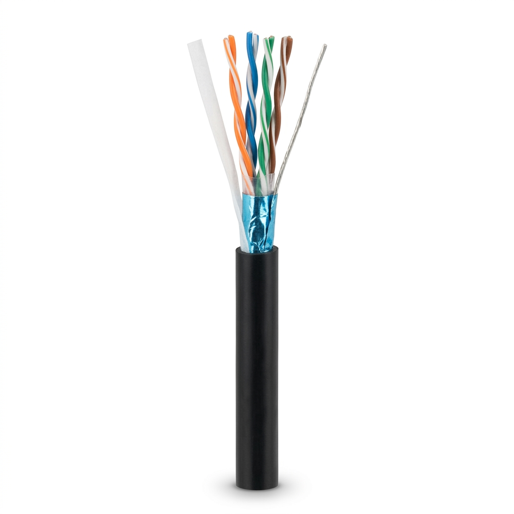 Hyperline FUTP4-C5E-P26-IN-LSZH-BK-305 (305 м) Кабель витая пара, экранированный F/UTP, общий экран фольга, категория 5e, 4 пары 26 AWG, 4х2х0,48 мм, многопроволочные жилы, LSZH, нг(А)-HF, внутренний -40°C – +75°C, черный