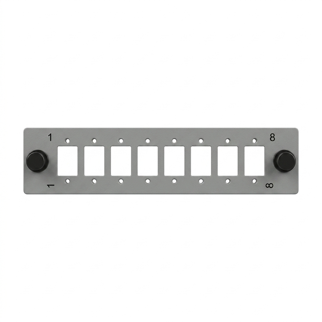 Hyperline FO-FP-W140H42-8SC/DLC-GY Лицевая панель (модуль) для установки 8-SC(DLC), с отверстиями М2 для крепления адаптера, серая